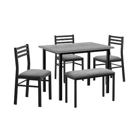 Monarch Specialties Dining Set, 5pcs Set, 40 in. Rectangular, Kitchen, Small, Black Metal, Grey Laminate, Grey Fabric I 1037